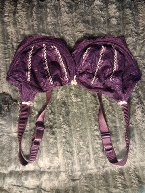 Jezebel Purple Lace Underwire Bra with White Accents